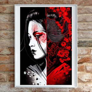 Geisha AI Art Print | Unique & Colorful Wall Decor | Japanese Poster, Ai Generated, Ai Generated Artwork, Ai Generated Art, Poster Art