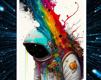 Rainbow Astronaut AI Art Print | Rainbow Explorer AI Art Print | Colorful & Unique Wall Decor | Astronaut Wall Art, Ai Generated, Art Poster