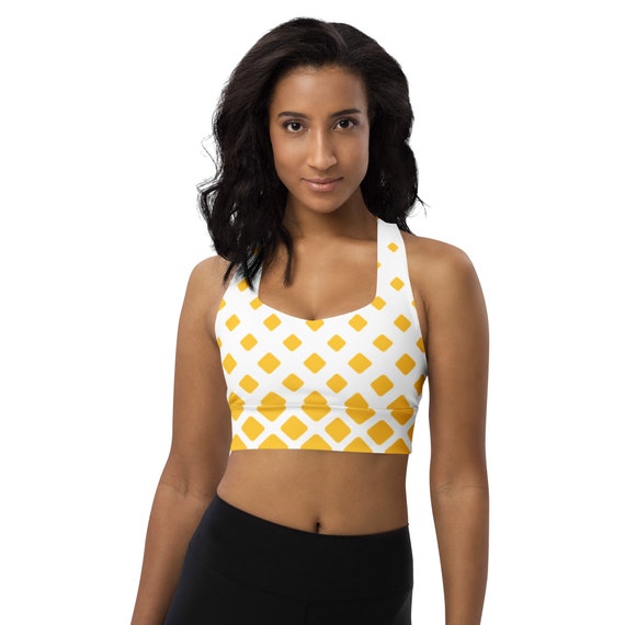 Longline Sports Bra-yellow Check Sports Bra-high Impact Sports Bra 