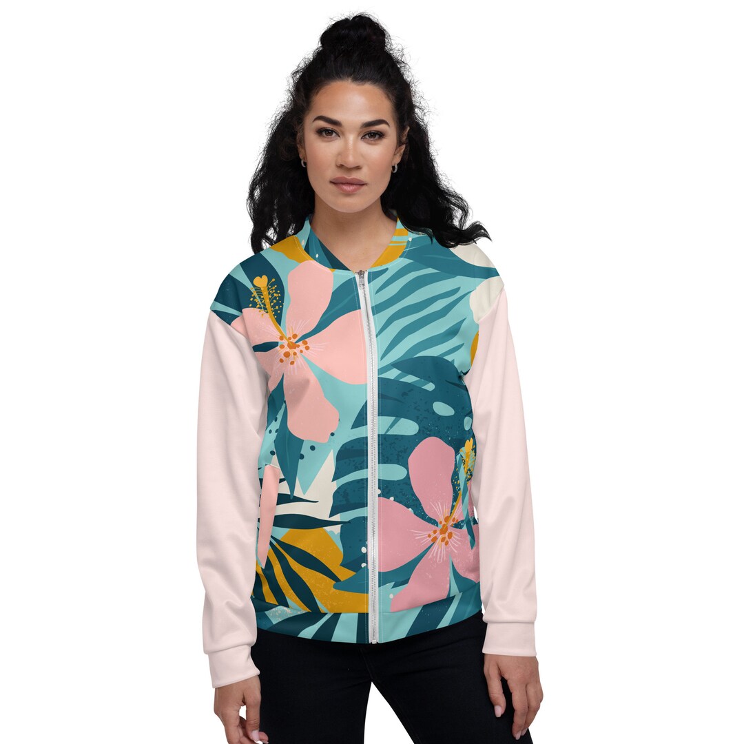 Men's White Floral Printed Bomber Jacket