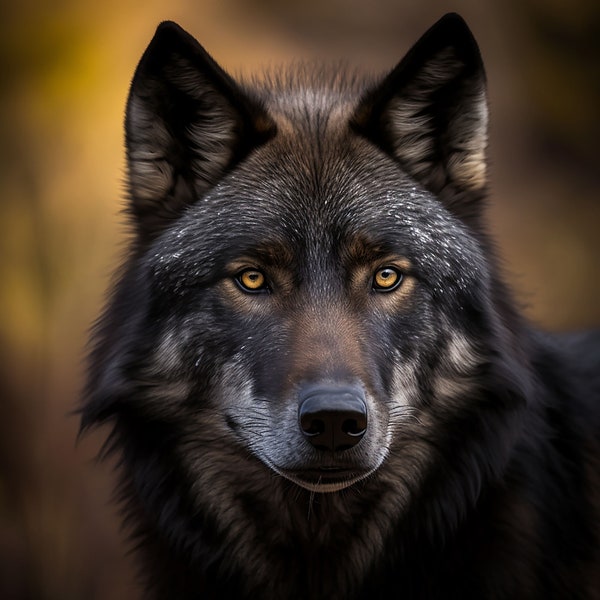 Black Timber Wolf Nature Photography - Digital Print Download - Close-up Animal Photos - Wildlife Photographs