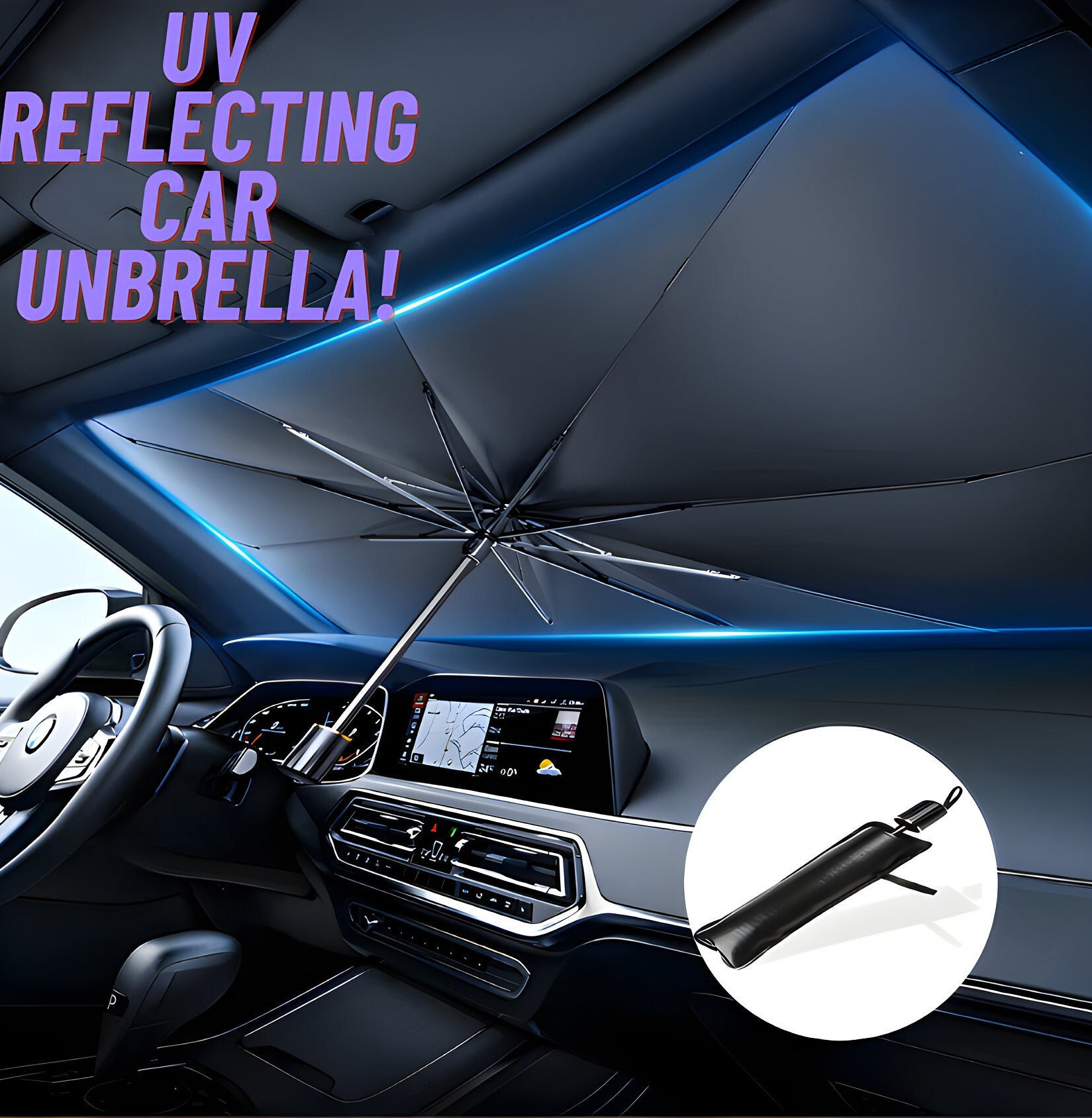  Parapluie Pare-Soleil pour Pare-Brise de Voiture  Voiture  Réfléchissant 99 de Protection Solaire , Protection UV et Isolation  Thermique Pliable Auto