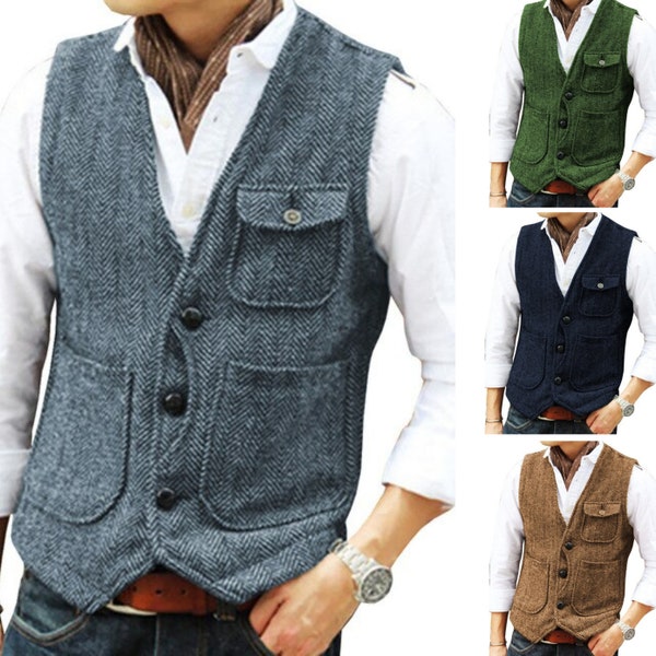 Mens Tweed Vest - Beige main image 0