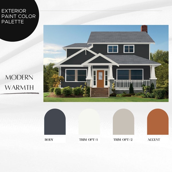 Exterior Paint Palette, Modern Paint Colors, Modern Warmth Exterior Paint Color Collection, Exterior Paint Color Whole Home, Exterior Color