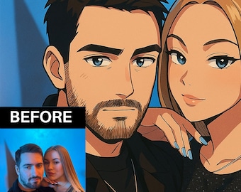 Convierte tu foto en anime: retrato digital personalizado / dibujo personalizado de pareja, mascota o personaje: un regalo único para los amantes del anime.