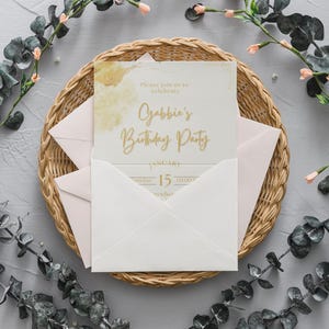 Gold Birthday Invitation Template | Editable Elegant Party Invite | Instant Download | Printable Canva Birthday Card Design