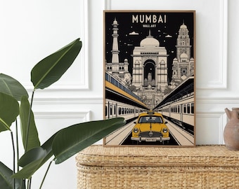 Mumbai India Art Print | Gateway of India, Taxi, Cityscape (Digital Download)
