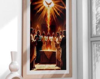 Arte del Espíritu Santo de Pentecostés / Lámina de Lenguas de Fuego Cristianas (Descarga digital)