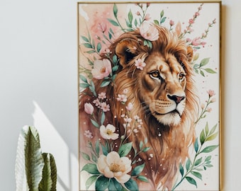 Set de arte mural digital con animales florales: impresiones de animales en acuarela para guarderías y habitaciones infantiles / Descarga instantánea de estilo bohemio de bosque /
