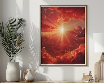 Arte mural imprimible de Pentecostés / El Espíritu Santo desciende sobre los apóstoles / Decoración religiosa cristiana / Escena bíblica digital descargable