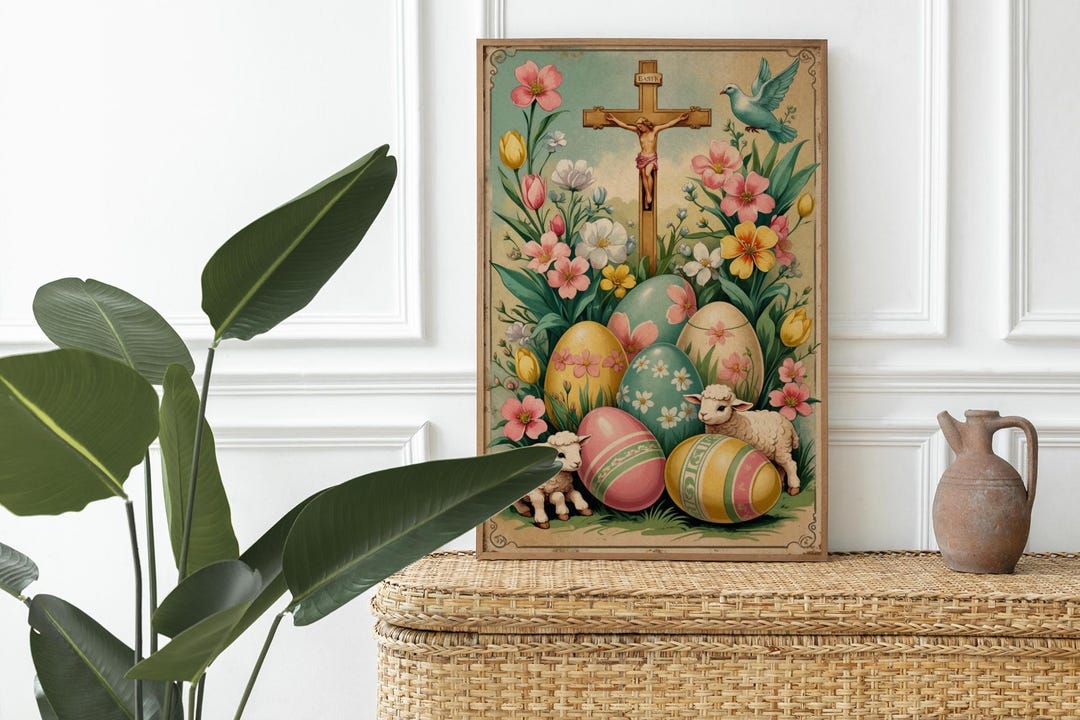 Vintage Easter Wall Art Printable | Nostalgic Spring Decor With Cross ...