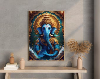 Arte mural imprimible de Makara / Criatura marina mitológica hindú con fondo sagrado / Decoración espiritual india / Arte de fantasía védica