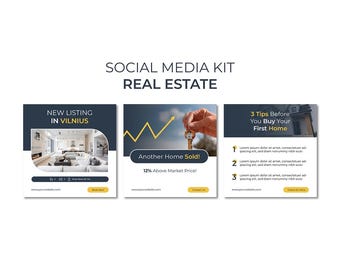 Plantillas para redes sociales de agentes inmobiliarios / Kit de publicación de anuncios editable con IA