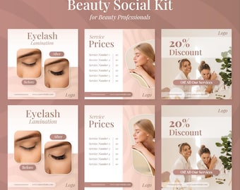 Kit de redes sociales para negocios de belleza / Plantillas en AI y JPG (Descarga digital)