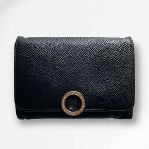 BVALGARI faltbare Geldbörse | Schwarzes Leder | Vintage-Stil | Authentische Designer Geldbörse | Kreditkartenhalter | Luxus Geschenk