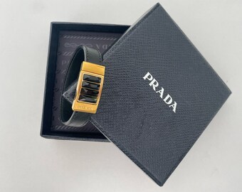 PRADA ブレスレット バングル ブラック レザー オニキス 高級