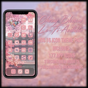 Cherry Blossom Lo-Fi Aesthetic iOS 16 App Icon Set | 177 App Icon Set | Theme Pack | Suggested Widgets and Wallpapers