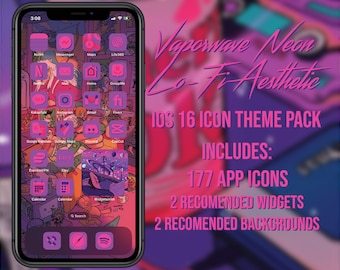 Vaporwave Neon Aesthetic iOS 16 App Icon Set | 177 App Icon Set | Theme Pack | Suggested Widgets and Wallpapers