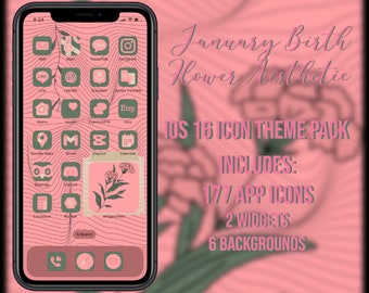 January Birth Flower Aesthetic iOS 16 App Icon Set | 177 App Icon Set | Theme Pack | Widgets and Wallpapers