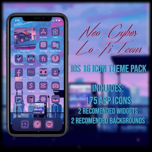 Neo-Cyber Lo-Fi Aesthetic iOS 16 App Icon Set | 175 App Icon Set | Theme Pack | Suggested Widgets and Wallpapers