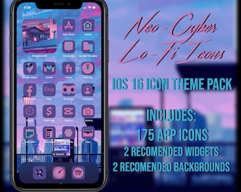 Neo-Cyber Lo-Fi Aesthetic iOS 16 App Icon Set | 175 App Icon Set | Theme Pack | Suggested Widgets and Wallpapers