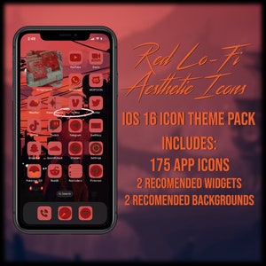 Red Lo-Fi Aesthetic iOS 16 App Icons Set | 175 App-Icons Set | Themenpaket | Vorgeschlagene Widgets und Wallpapers