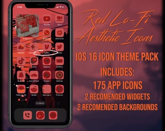 Red Lo-Fi Aesthetic iOS 16 App Icon Set | 175 App Icon Set | Theme Pack | Suggested Widgets and Wallpapers