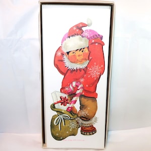 JOAN AREND KICKBUSH 12 Weihnachtskarten NoS Box Set Original Art #801 Junge in Weihnachtsmütze Geschenke Kunst Umschlag Eskimo Liebe Sammler Geschenk
