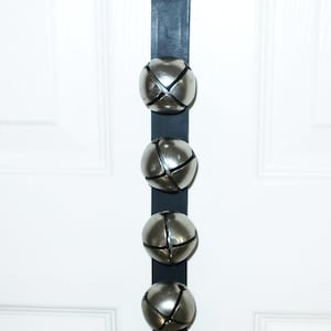 12 JINGLE SLEIGH BELLS On Vintage Leather Strap Hanging Large Silver Bells Christmas Decoration Wall Door Decor Display Collector Lover Gift