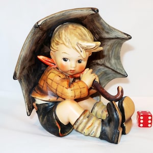 HUMMEL UMBRELLA BOY 5&quot; Porcelain Hand Painted Figurine #124/0 Vintage Stylized Bee Goebel Porcelain W Germany Collector Lover Gift