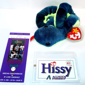 1998 INAUGURAL AZ DIAMONDBACKS Werbe-Ty Hissy Snake Beanie Baby Gedenkkarte und St L Cardinals Game Ticket Lover Sammler Geschenk