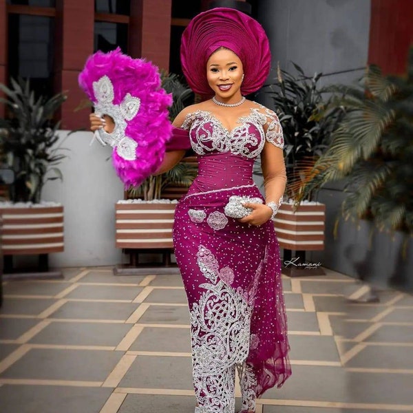 Magenta George Bridal dress, Igbo wedding dress for brides, Bridal party dress, Party dresses for Brides,African George dress,George dress