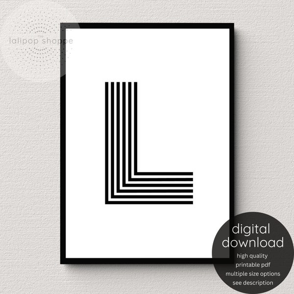 Letter L Printable Wall Art Initial, Modern Monogram Typography Alphabet Poster Print, Black & White Home Office Room Décor DIGITAL DOWNLOAD