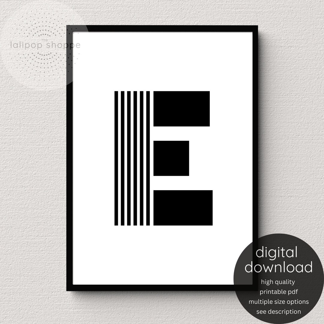 Letter E Printable Wall Art Initial Modern Monogram Typography