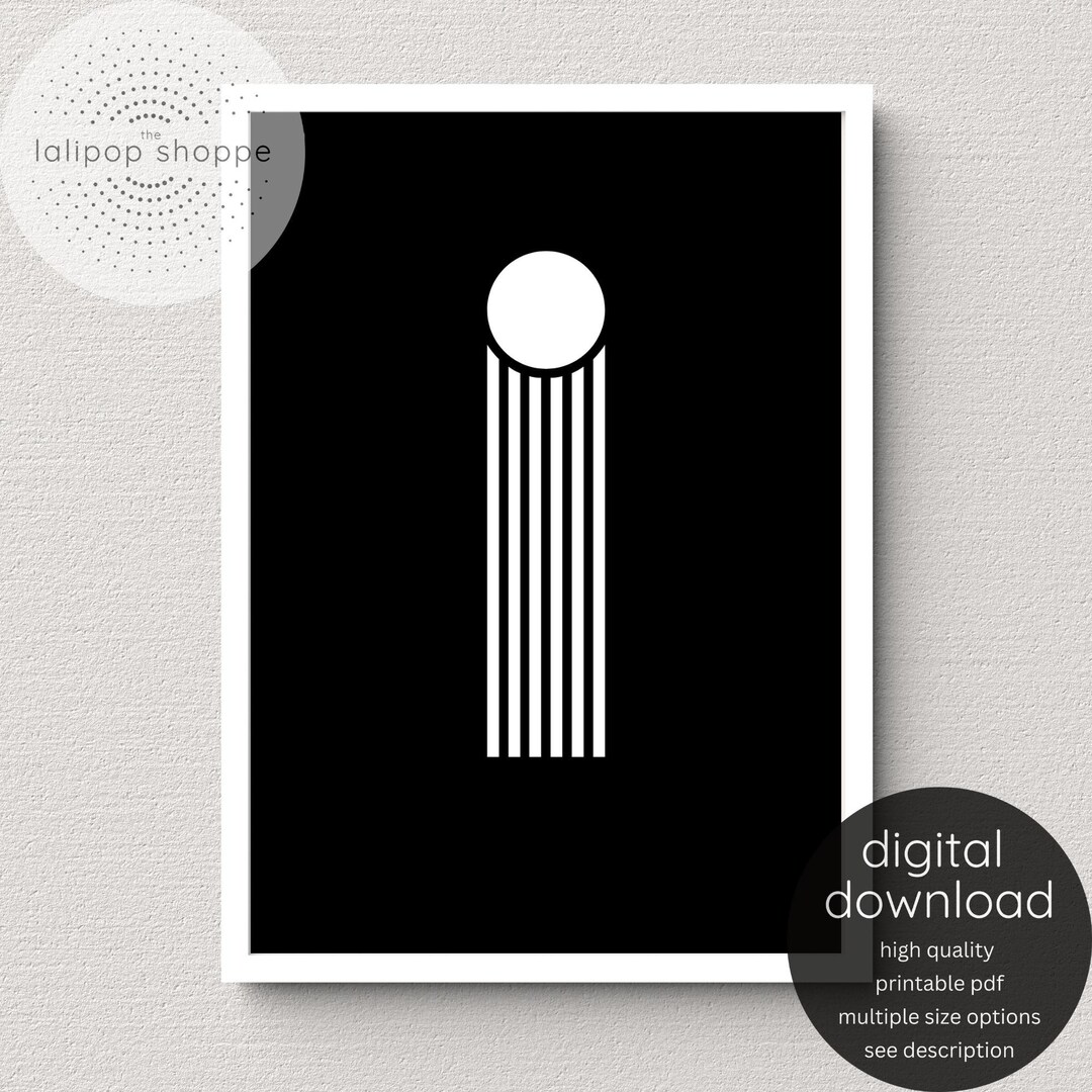 White Letter I on Black Background Printable Wall Art, Modern Monogram ...