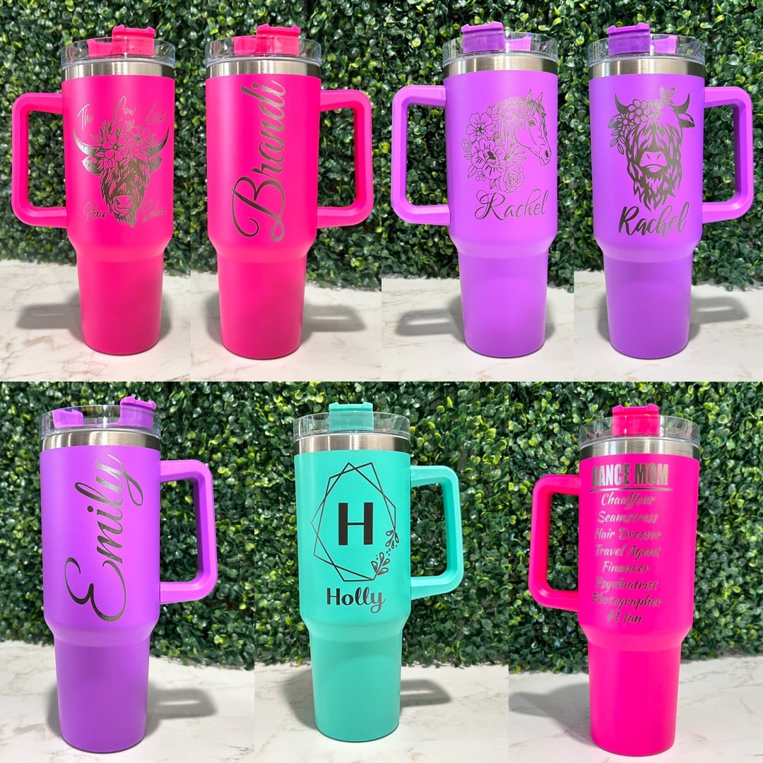 40oz Custom Engraved Tumbler With Handle, Personalized Tumbler, Custom
