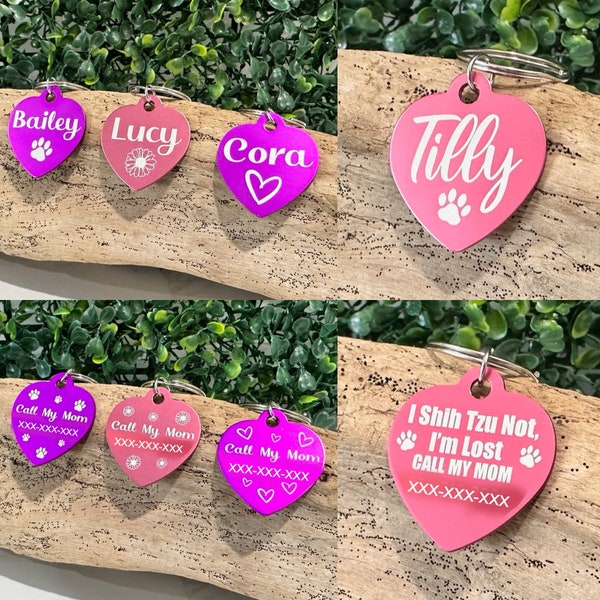 Personalized Dog/Pet ID Tags, Keychain, Engraved, Heart, Round, GI, Bone, Multiple sizes & Colors, Customizable, Single or Double Sided