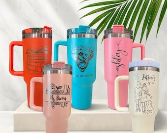 Custom Engraved 40oz Tumbler with Handle: Personalized Insulated Stainless Steel