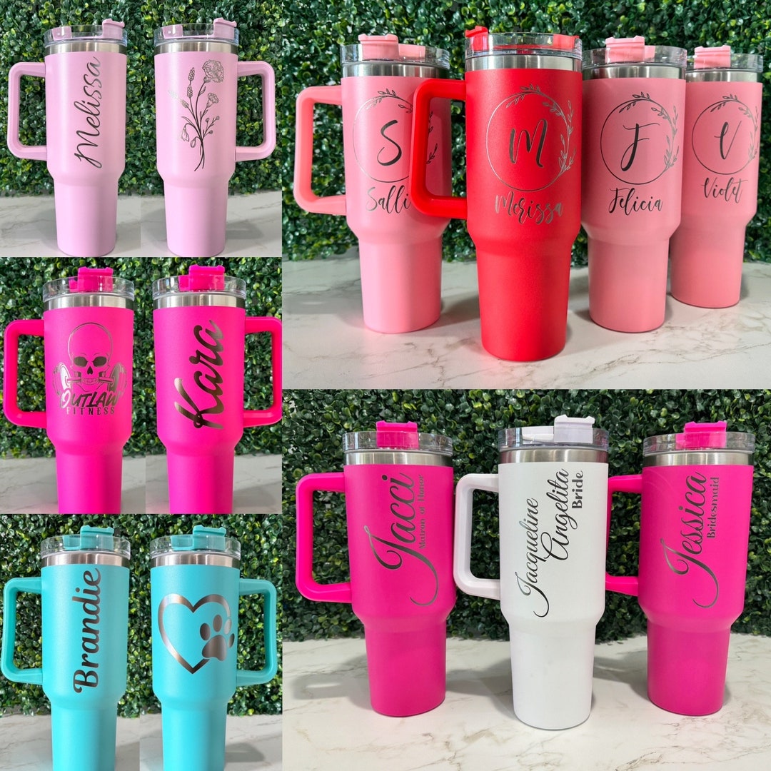 40oz Custom Engraved Tumbler With Handle, Personalized Tumbler, Custom