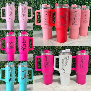 40oz Custom Engraved Tumbler with Handle, Personalized Tumbler, Custom Logo, Monogram, Customized Text, Insulated Tumbler