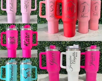 40oz Custom Engraved Tumbler with Handle, Personalized Tumbler, Custom Logo, Monogram, Customized Text, Insulated Tumbler