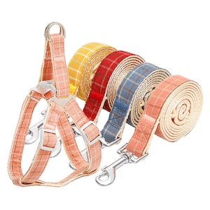 Plaid Dog Harness and Leash Set - Pink, Blue, Yellow, Red