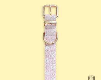 Pink - Designer Dog Collar Monogram - PU Leather. Gold hardware.