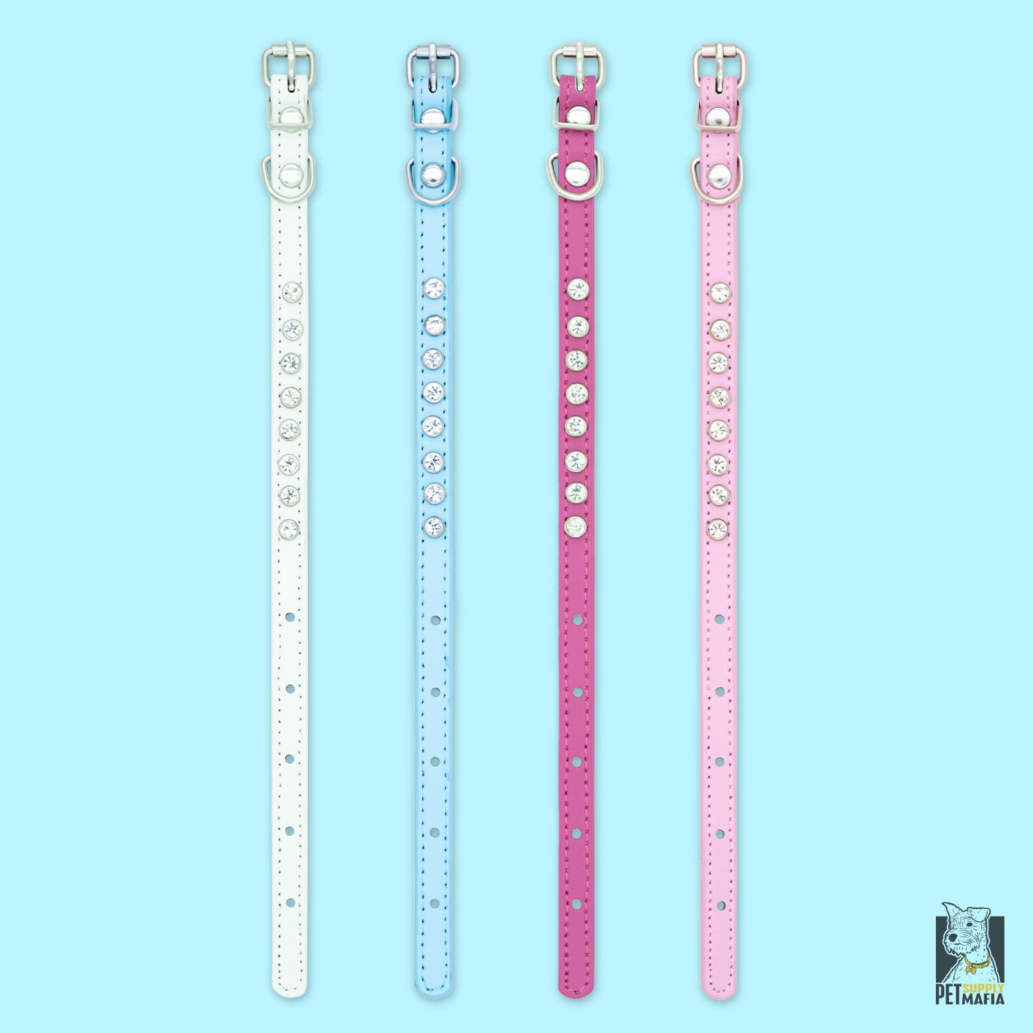 Small Pet Diamond Collar for Cat or small Dog, White, Blue, Pink, Hot Pink. Rhinestone Collar
