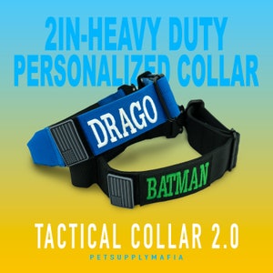2in Wide Tactical Dog collar with handle metal buckles. Add dog Name . Hot Pink, Orange, Blue, Turquoise, Purple, Yellow, Red. Heavy Duty.