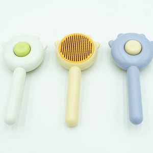 Pet Hair Grooming Brush for Cats & Dogs - Yellow, Green, Purple. Cute pastel colors, Cat shaped brush.