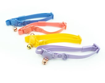 Cat Collar with bell – PVC weather proof , Pastel Colors, Car shape. Blue, Pink, Yellow, Purple,