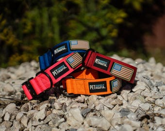 Tactical Dog Collar: Heavy Duty Metal Buckle, USA Flag Patch