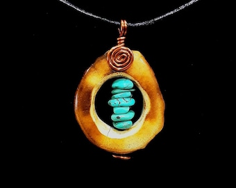 Deer Antler Turquoise Window Pendant