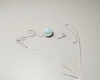 Aquamarine Gemstone Necklace: Sterling Silver March Birthstone